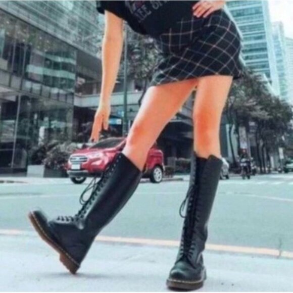 Dr. Martens Shoes - Dr. Martens 11300 Black Leather Tall Combat Boots 20 Eyelet Unisex